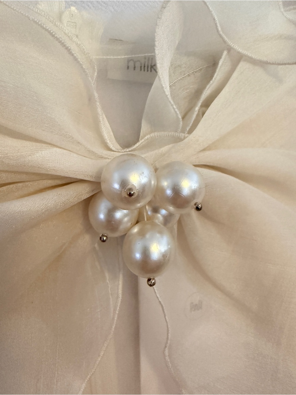 NEW Milkwhite x REVOLVE Organza Midi Skirt With Big Bow in White Cream Sheer XS - Picture 8 of 11